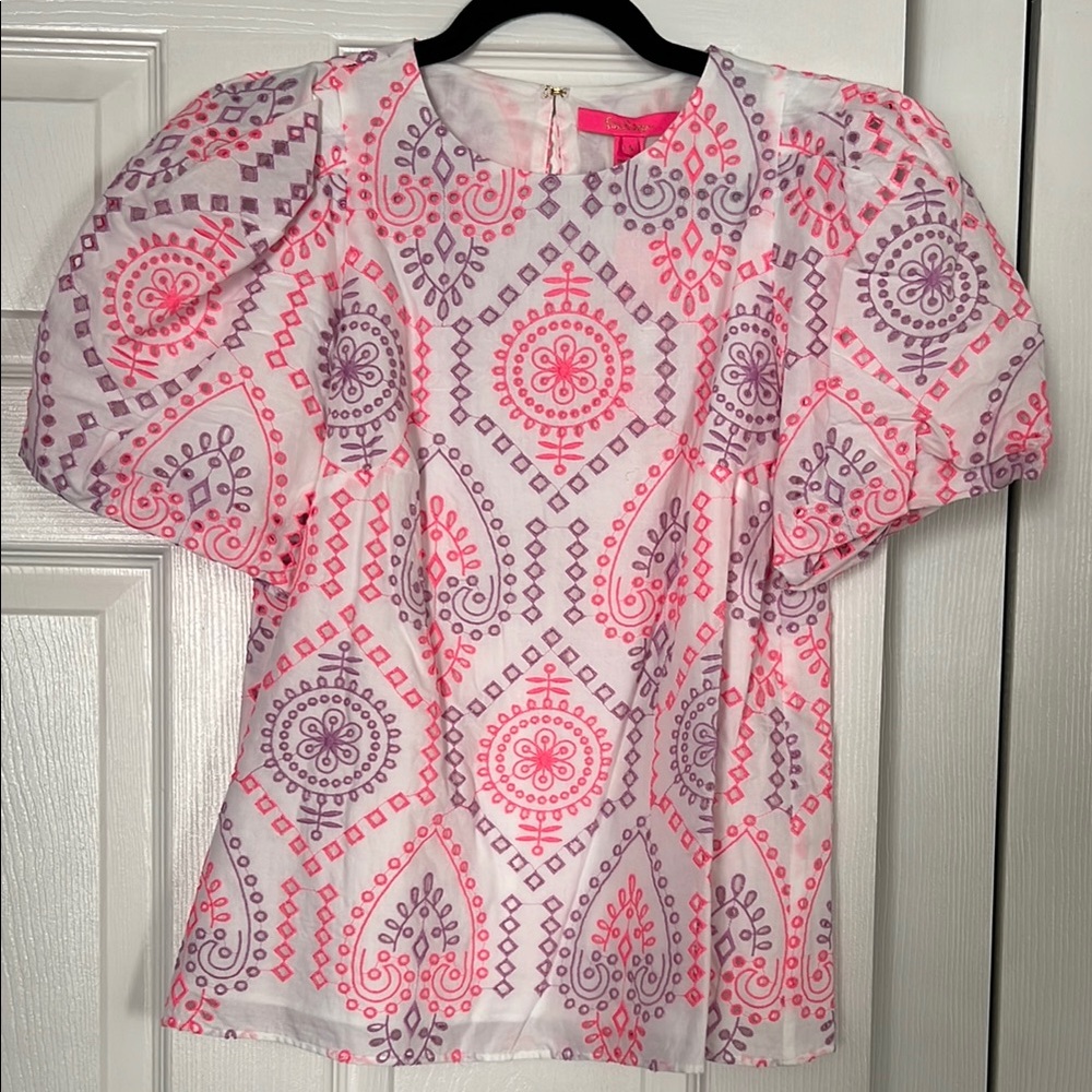 Lilly Pulitzer Pratt Eyelet Top in Multi Sunset Dreamer Eyelet